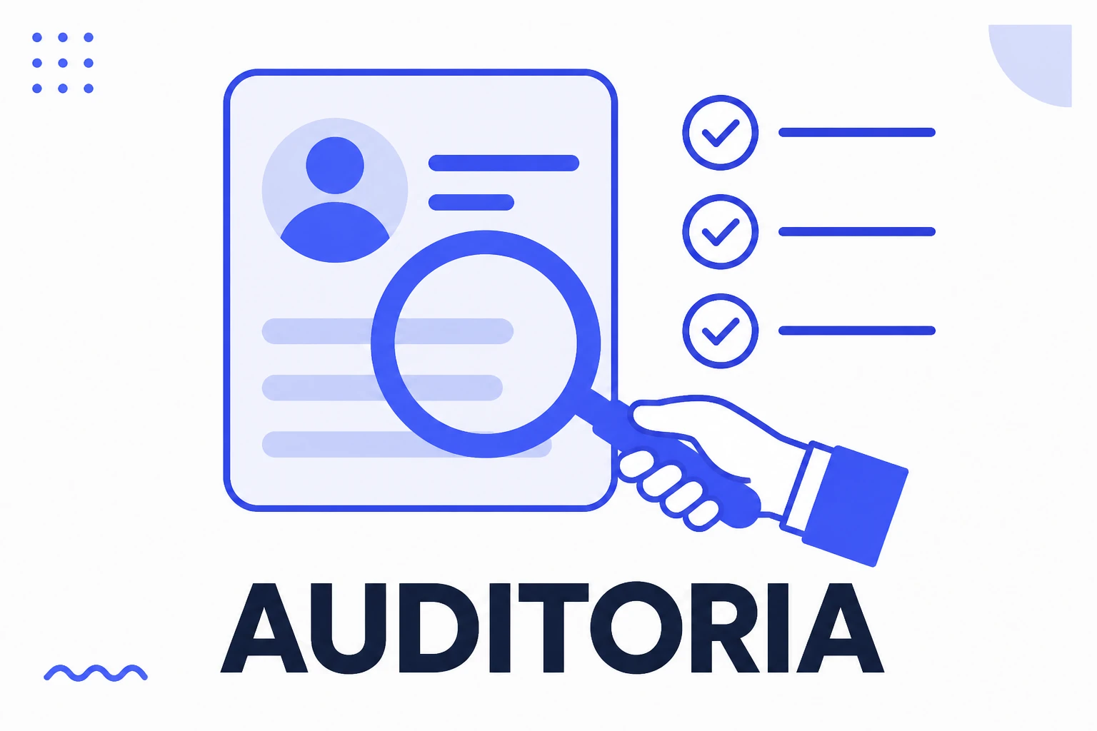 Ilustração de auditoria de perfil com uma lupa sobre um perfil
