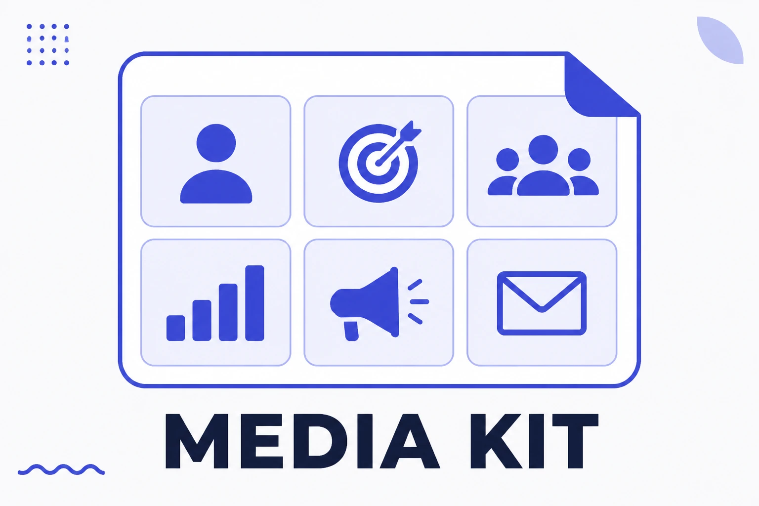 Ilustração de um media kit com blocos de informação