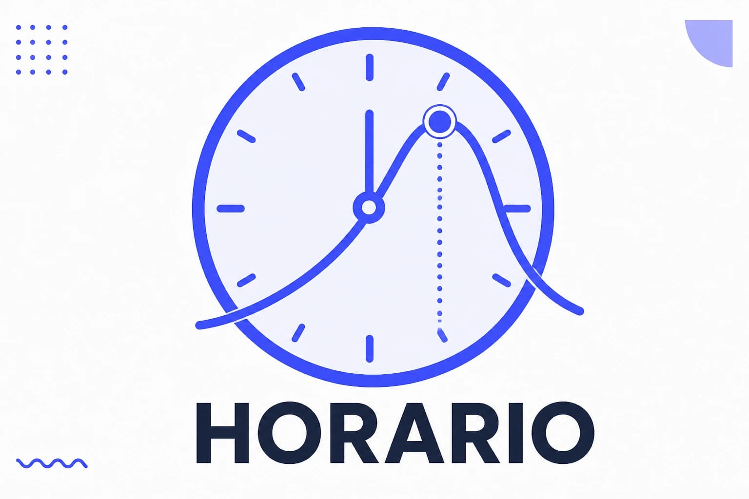 Ilustração de horário de publicação com um relógio e uma curva de atividade
