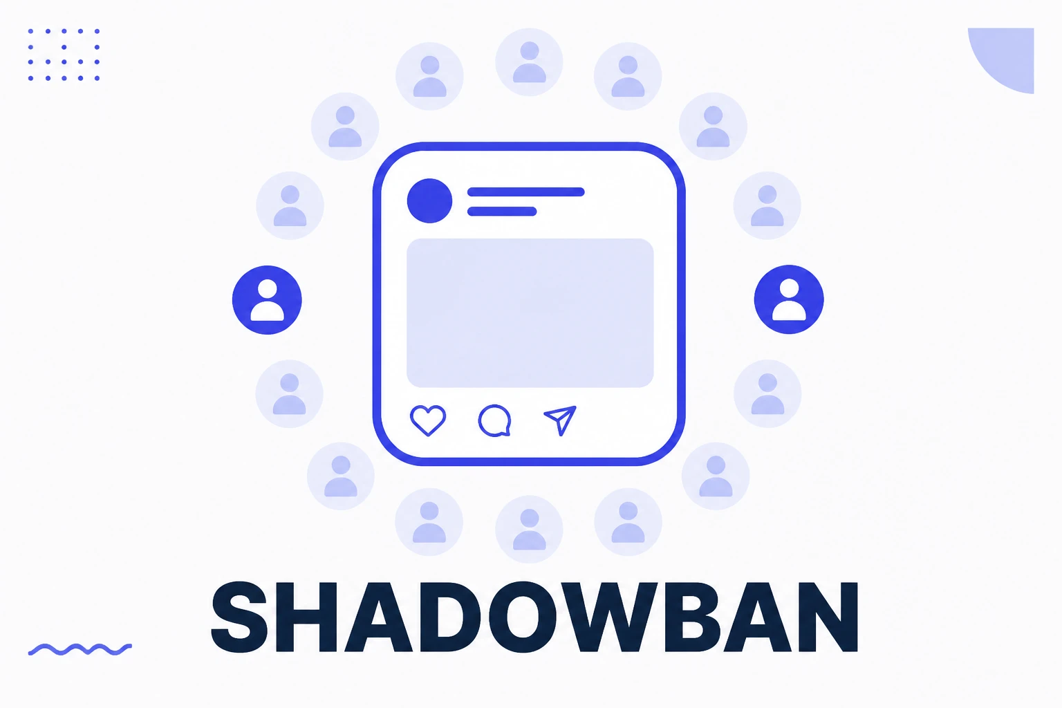 Ilustração de shadowban, com conteúdo restrito a um círculo pequeno
