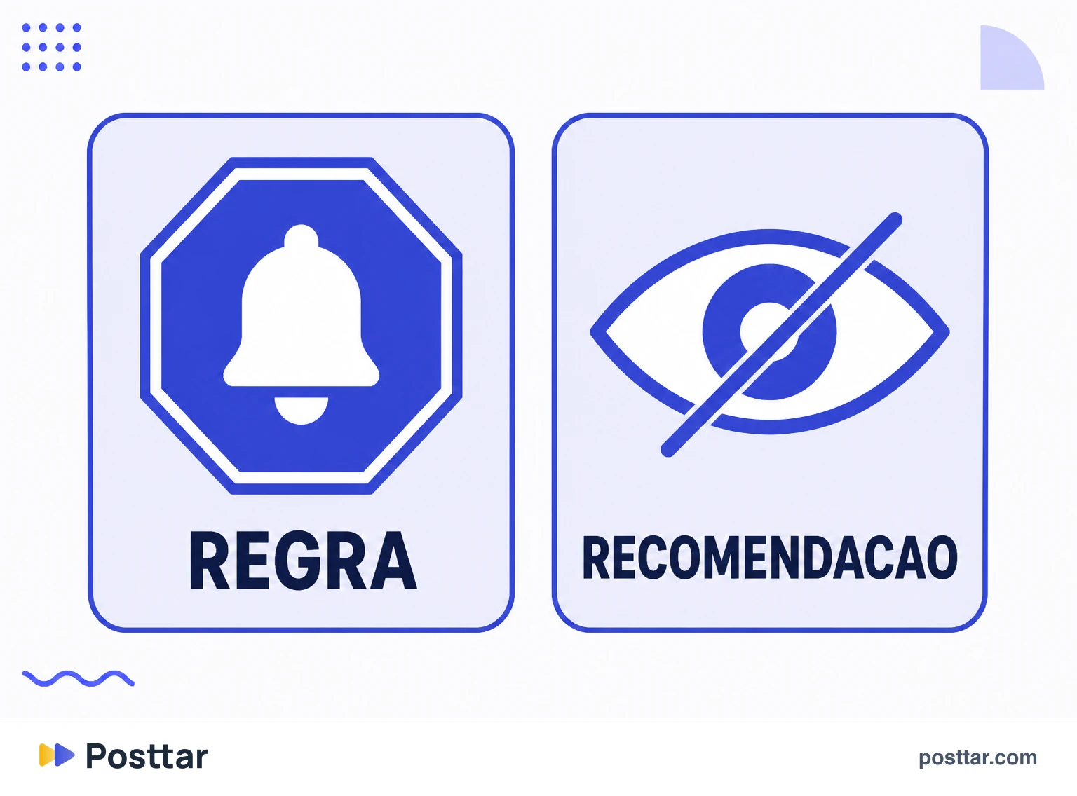 Infográfico da diferença entre regras de comunidade e diretrizes de recomendação
