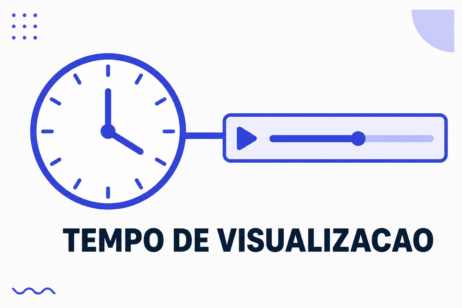Ilustração de tempo de visualização, com um relógio e uma linha de vídeo
